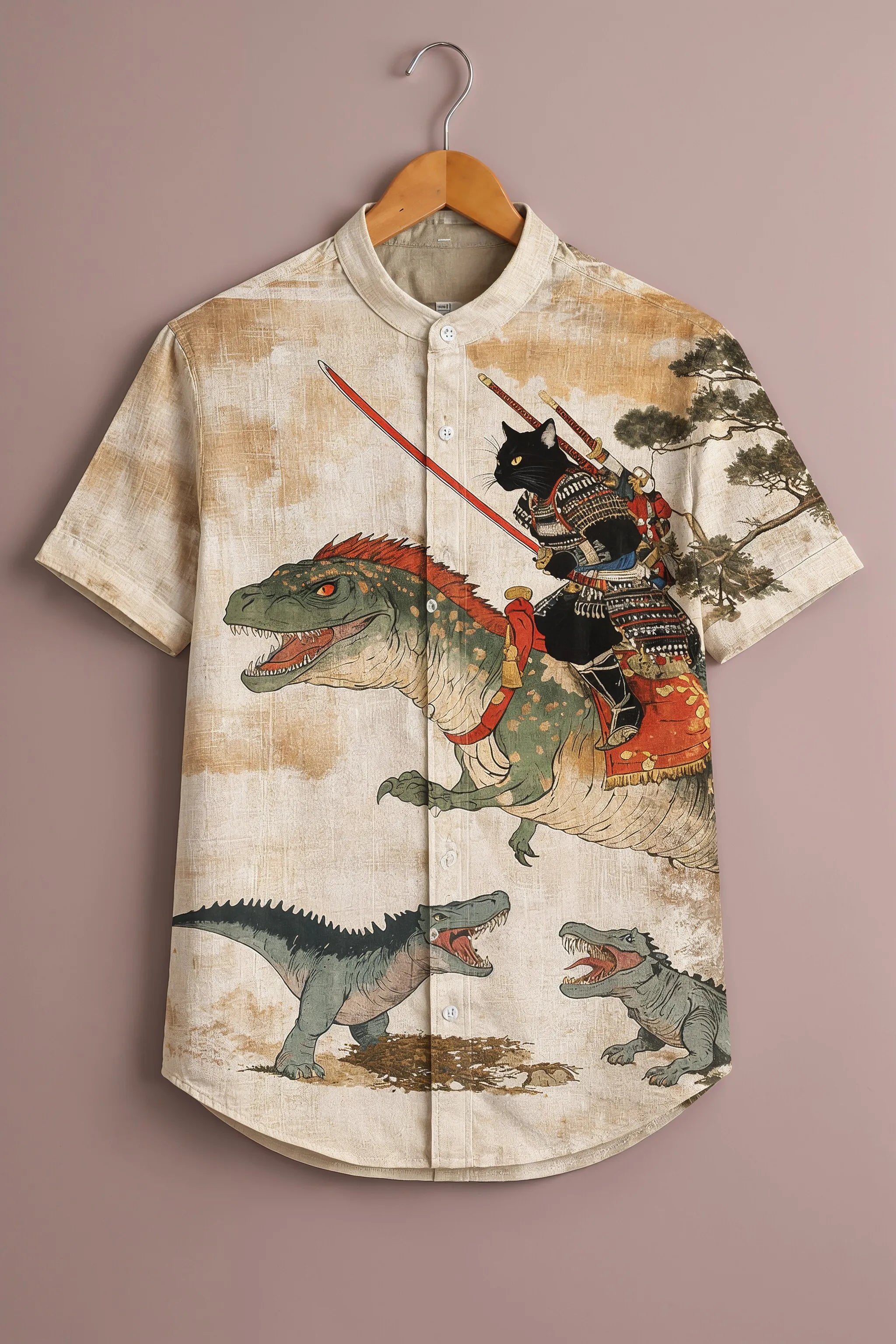 Battle Rider Cat Dinosaur Illustration Shirt