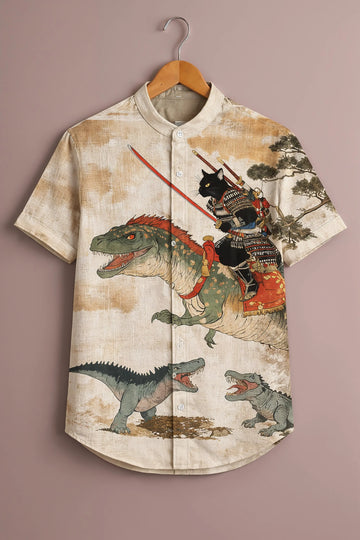 Battle Rider Cat Dinosaur Illustration Shirt