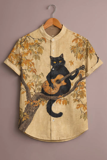 Classic Guitar Cat Artistic Print Shirt