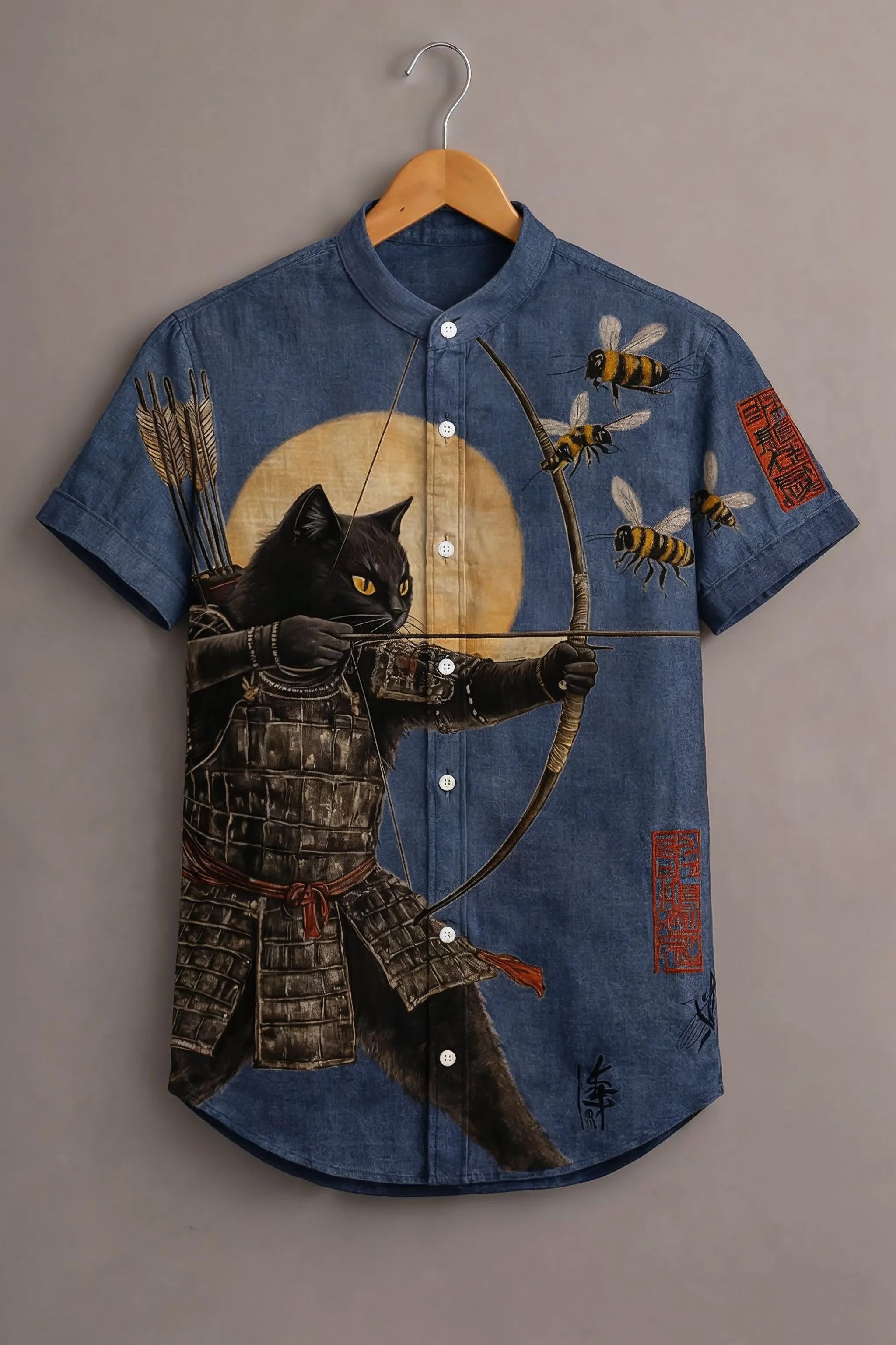 Samurai Cat Archer Printed Shirt