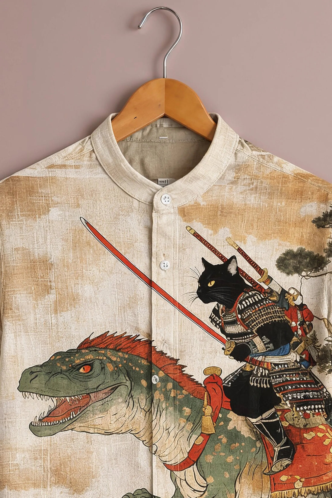 Battle Rider Cat Dinosaur Illustration Shirt