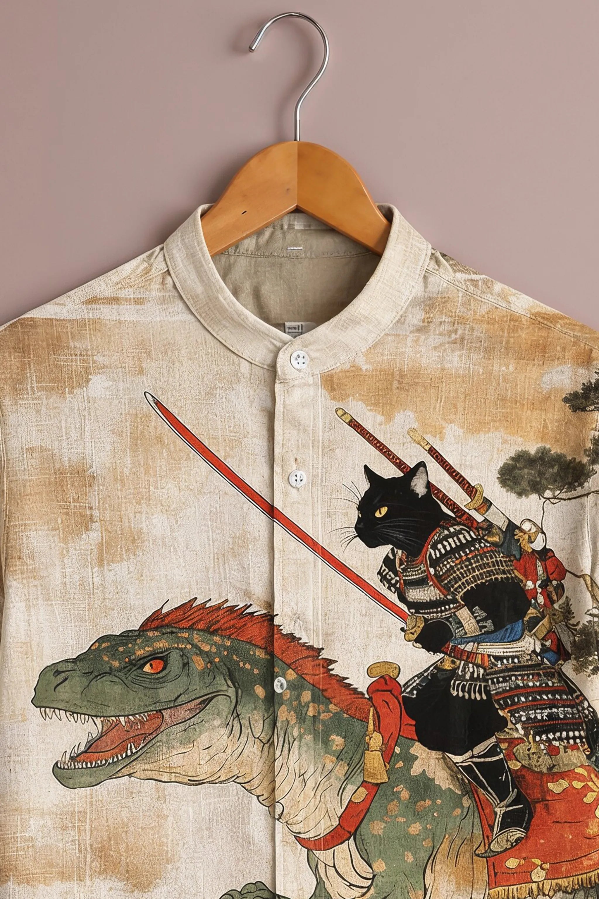 Battle Rider Cat Dinosaur Illustration Shirt
