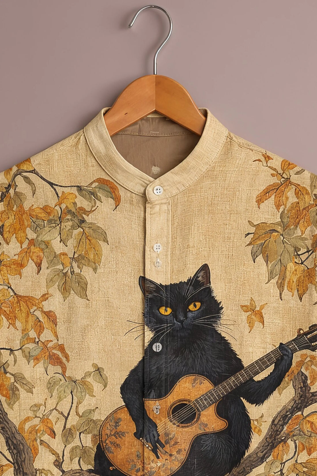 Classic Guitar Cat Artistic Print Shirt