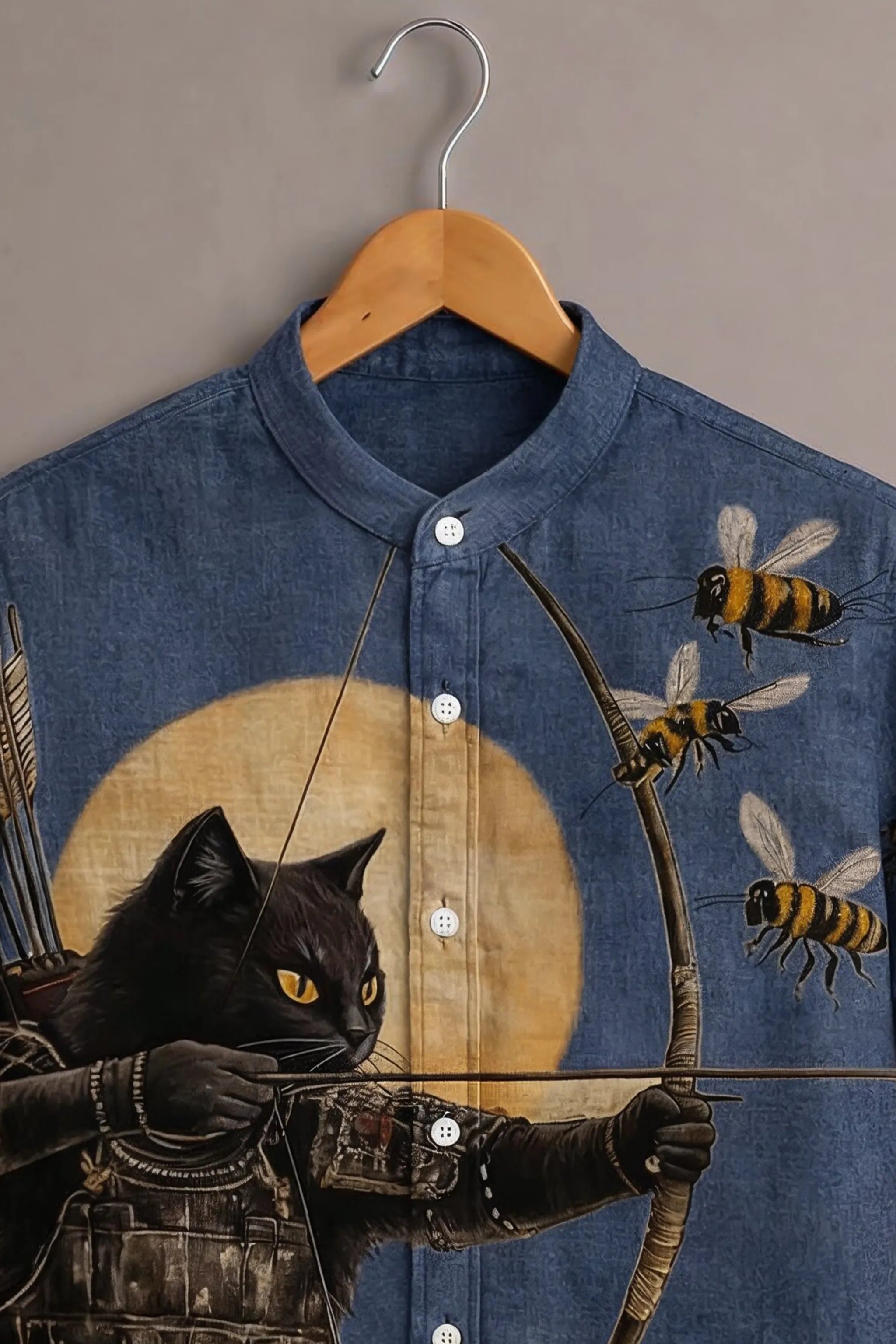 Samurai Cat Archer Printed Shirt
