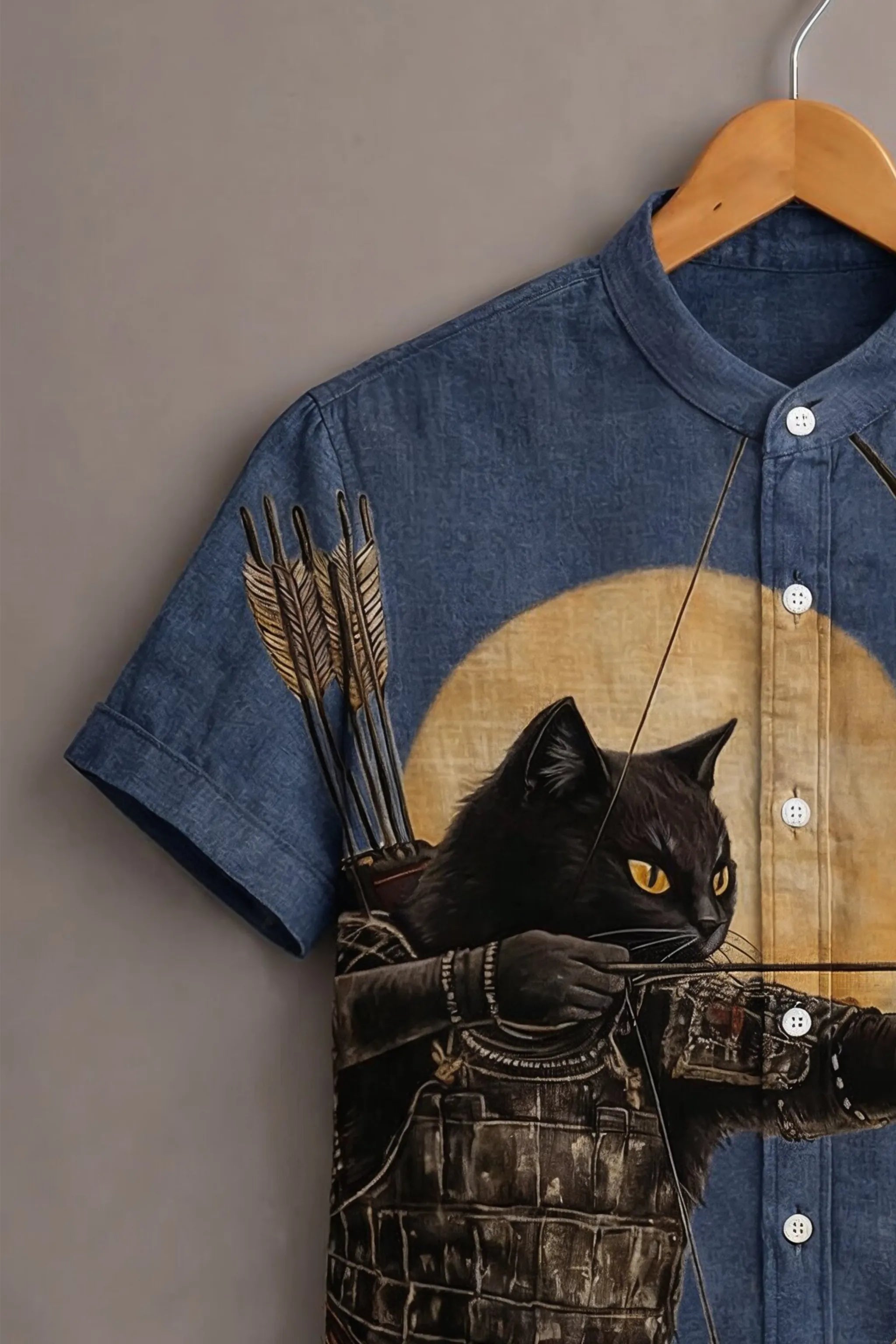 Samurai Cat Archer Printed Shirt