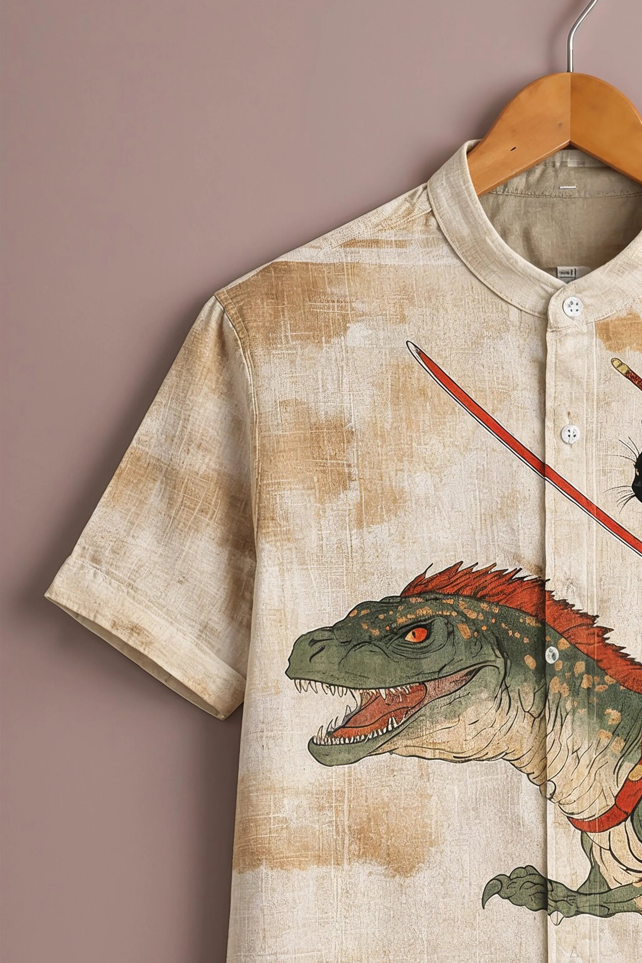 Battle Rider Cat Dinosaur Illustration Shirt
