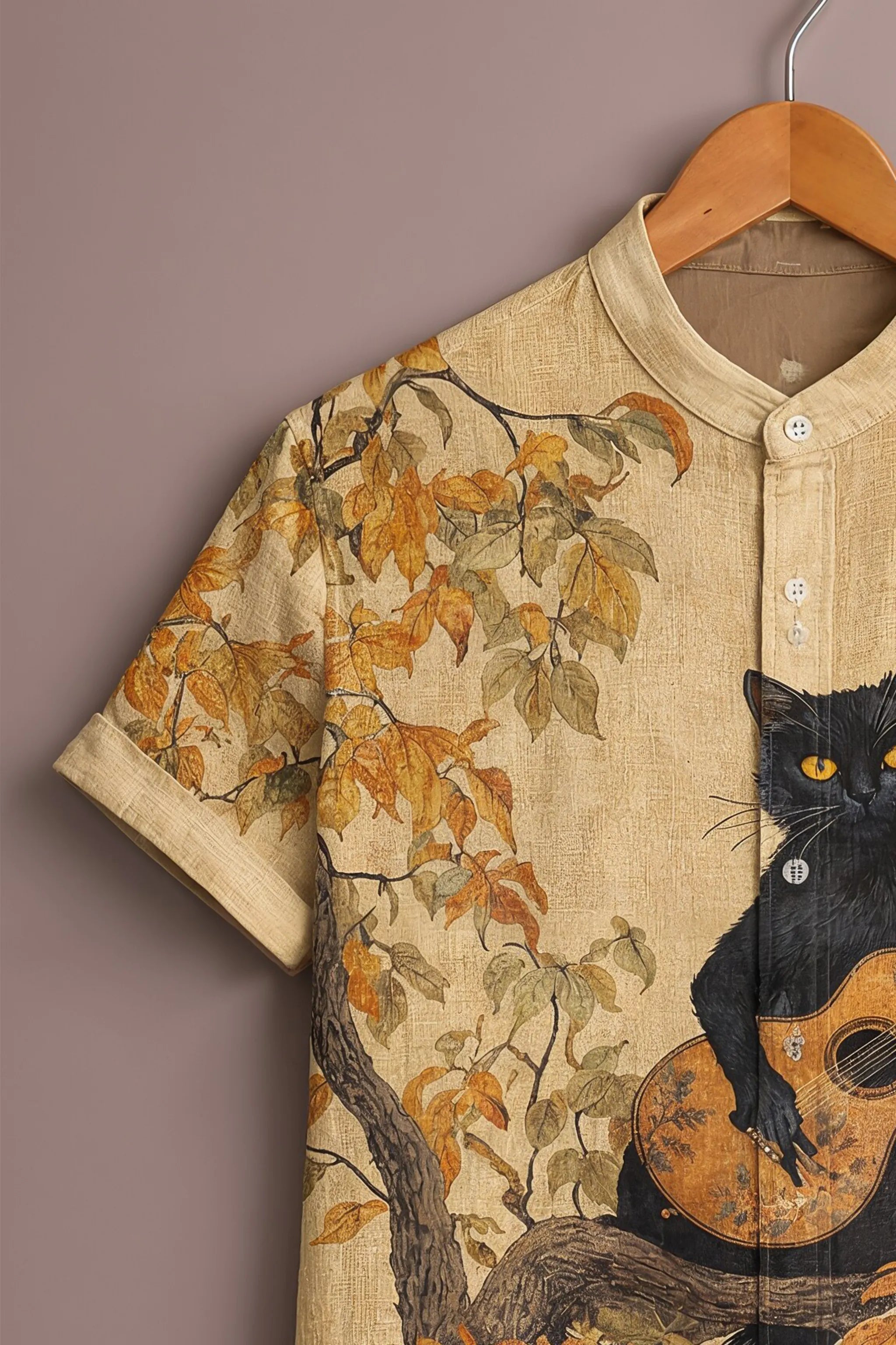 Classic Guitar Cat Artistic Print Shirt